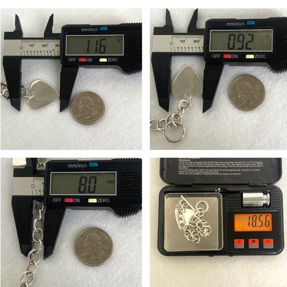 Sterling Silver 925 Cable Chain Blank Engraveable Heart Charm Bracelet 7.25" - Picture 10 of 16